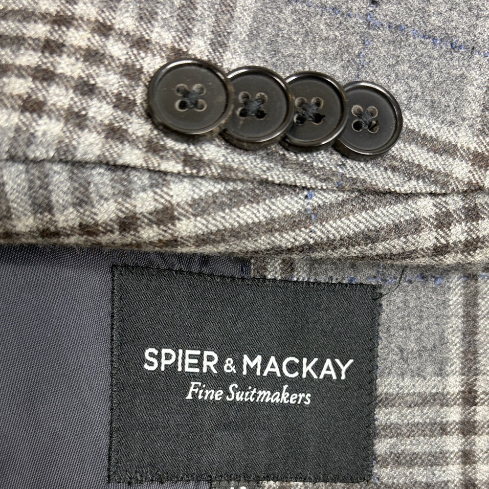 Spier & Mackay Sport Coat Men 40 Slim Gray Blue Plaid Wool Flannel Unstructured